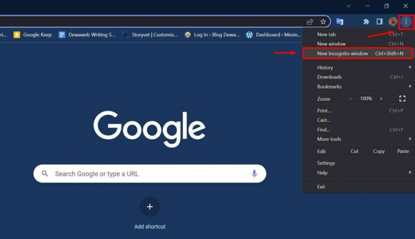cara mengaktfikan mode incognito